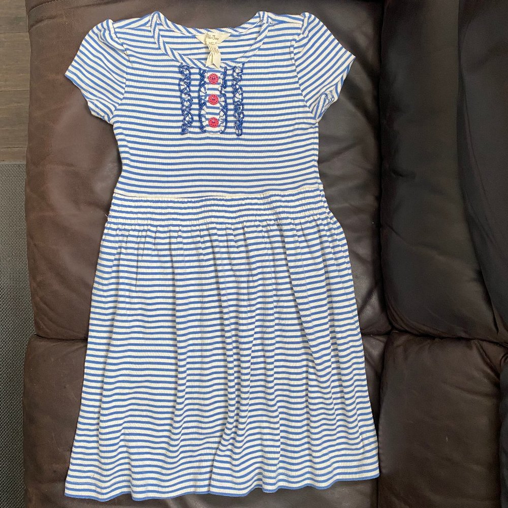 Matilda Jane Happy and Free Vault Jetty Lap Dress Blue White Stripes size 6 y